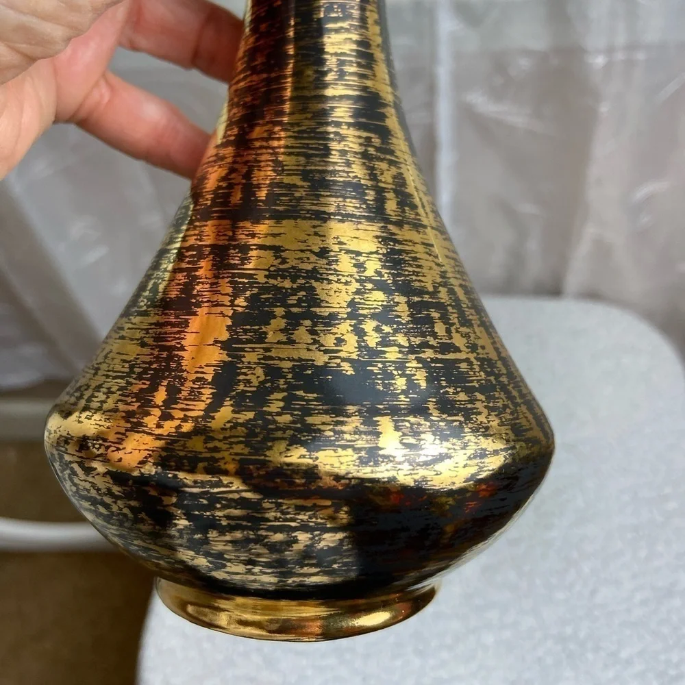 Vintage Stangl 22k Black Gold Vase/2 Candle Holders